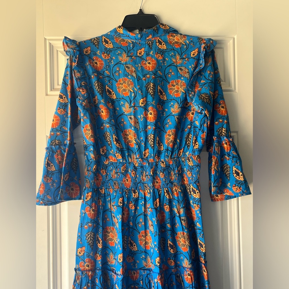 BINDU 100% cotton paula tiered maxi dress in cobalt blue size small women’s - Picture 7 of 8
